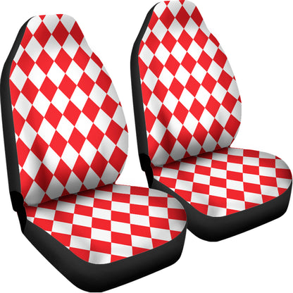 Red And White Harlequin Pattern Print Universal Fit Car Seat Covers