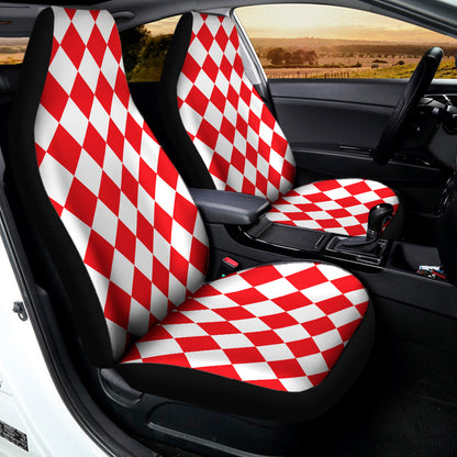 Red And White Harlequin Pattern Print Universal Fit Car Seat Covers