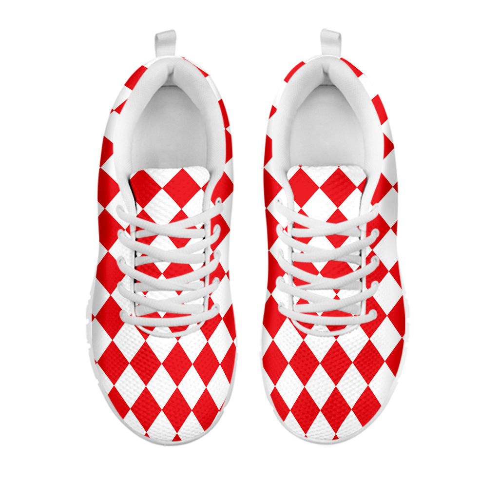Red And White Harlequin Pattern Print White Sneakers
