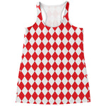Red And White Harlequin Pattern Print Women's Racerback Tank Top