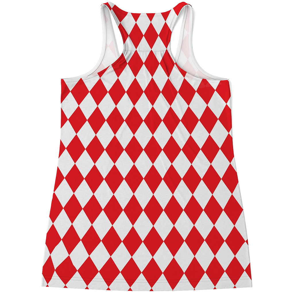 Red And White Harlequin Pattern Print Women's Racerback Tank Top