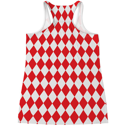 Red And White Harlequin Pattern Print Women's Racerback Tank Top