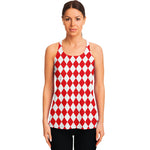 Red And White Harlequin Pattern Print Women's Racerback Tank Top