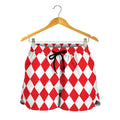 Red And White Harlequin Pattern Print Women's Shorts