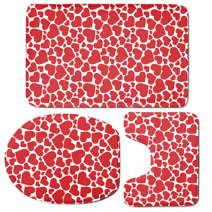 Red And White Heart Pattern Print 3 Piece Bath Mat Set