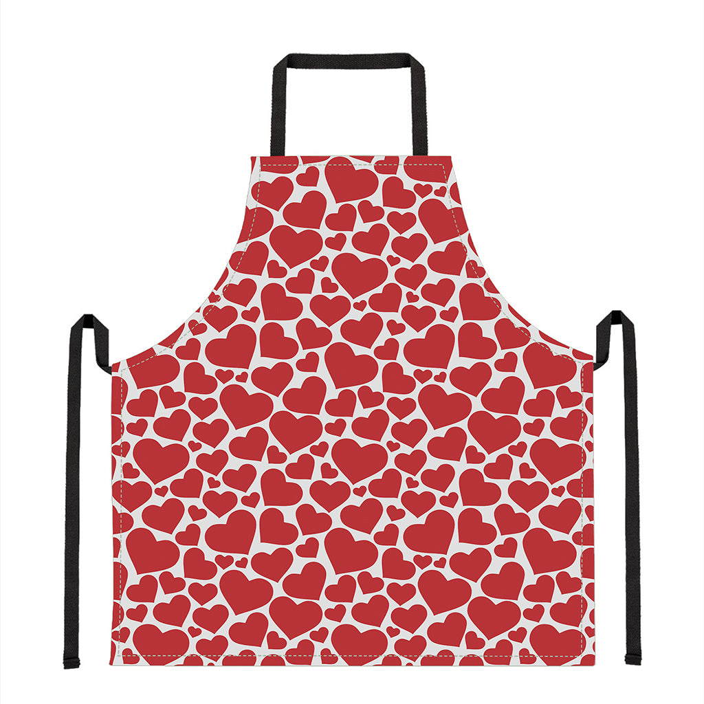 Red And White Heart Pattern Print Apron