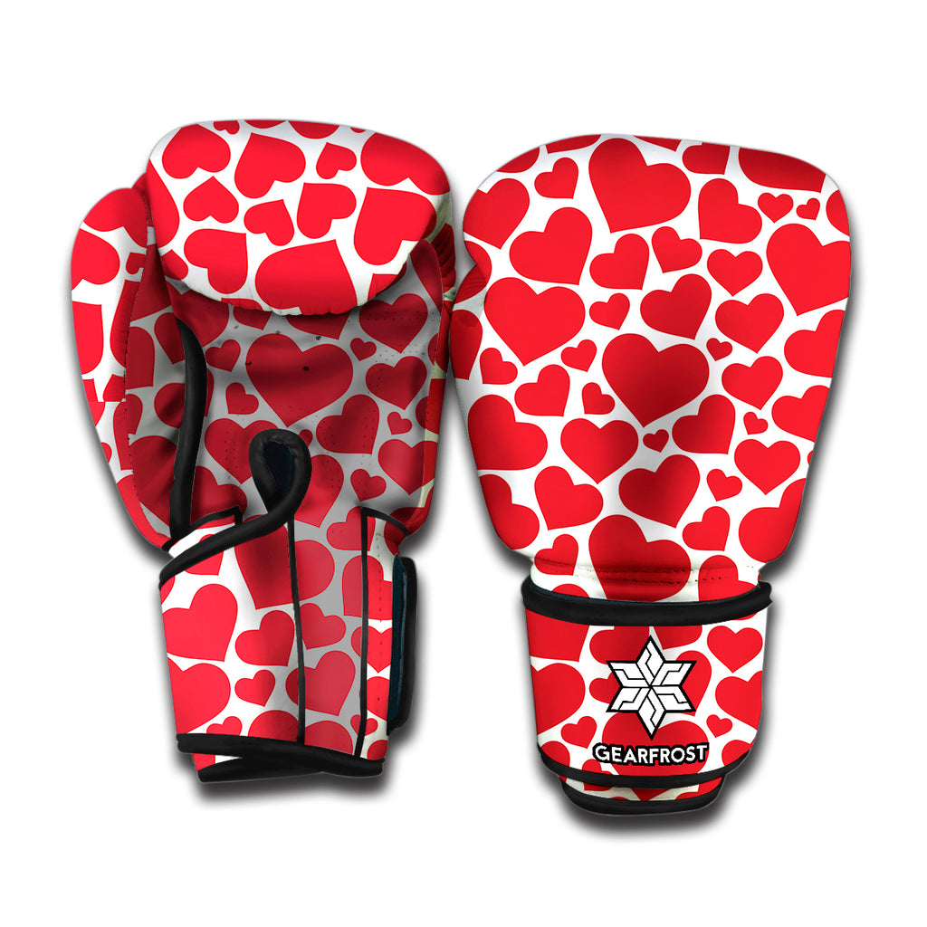 Red And White Heart Pattern Print Boxing Gloves