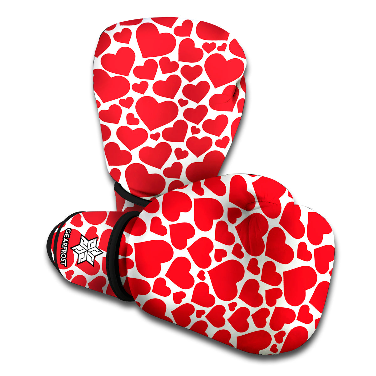 Red And White Heart Pattern Print Boxing Gloves