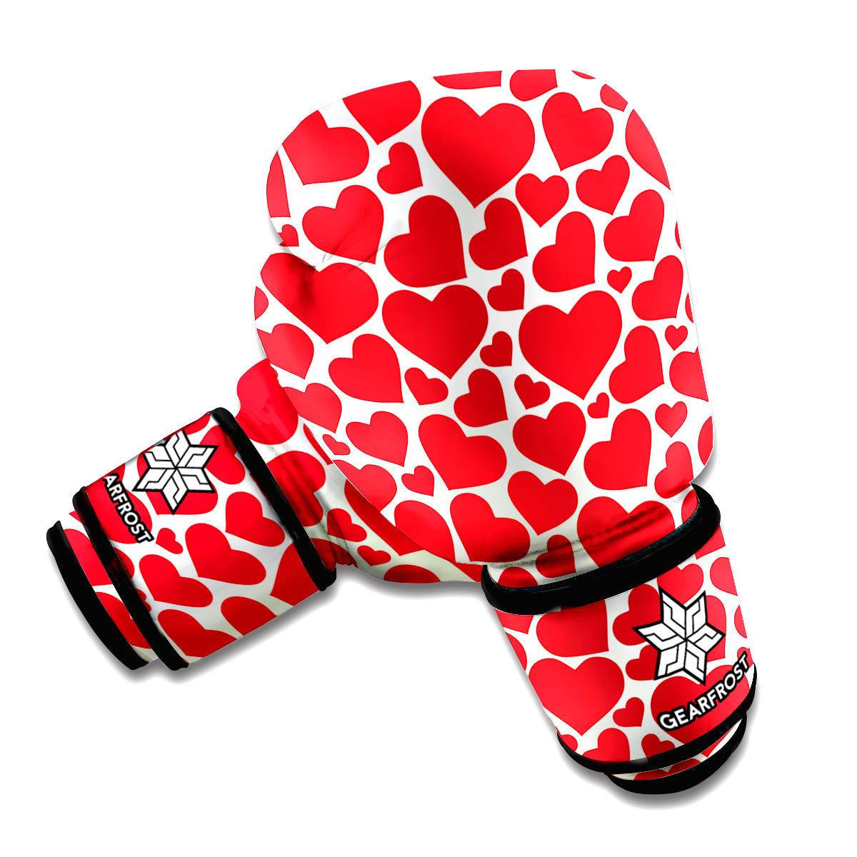 Red And White Heart Pattern Print Boxing Gloves