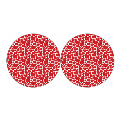 Red And White Heart Pattern Print Car Coasters