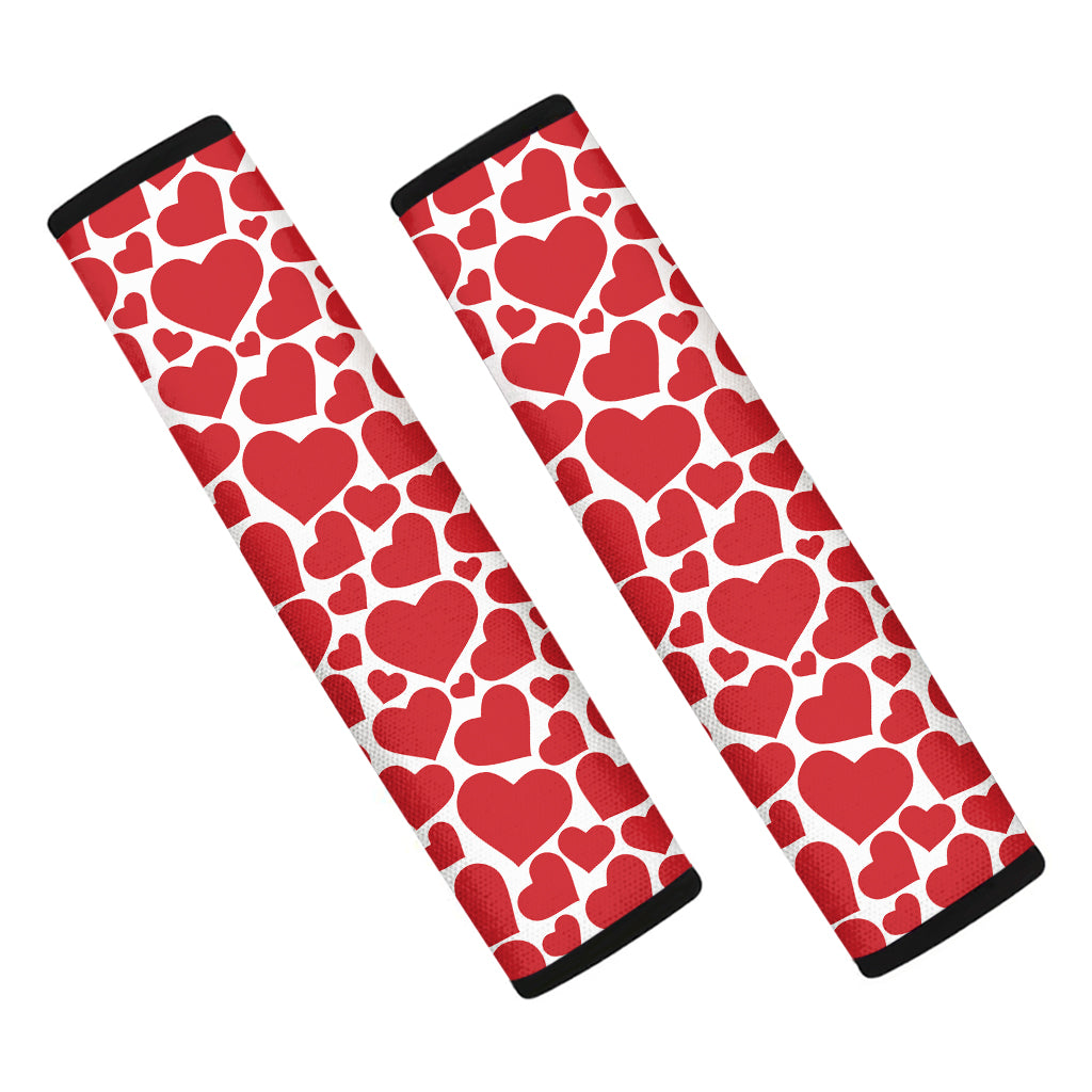 Red And White Heart Pattern Print Car Seat Belt Covers