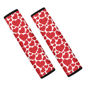 Red And White Heart Pattern Print Car Seat Belt Covers