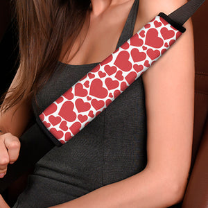 Red And White Heart Pattern Print Car Seat Belt Covers