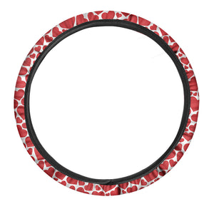 Red And White Heart Pattern Print Car Steering Wheel Cover