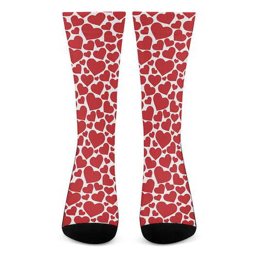 Red And White Heart Pattern Print Crew Socks