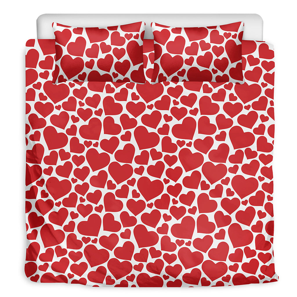 Red And White Heart Pattern Print Duvet Cover Bedding Set