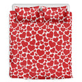 Red And White Heart Pattern Print Duvet Cover Bedding Set