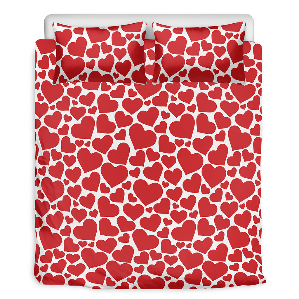 Red And White Heart Pattern Print Duvet Cover Bedding Set