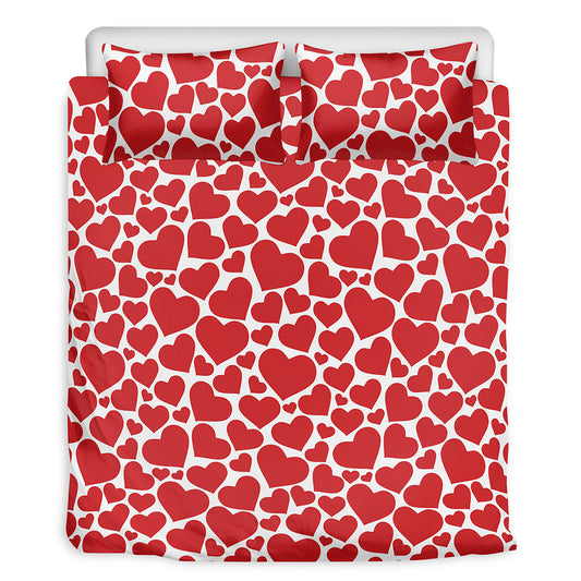 Red And White Heart Pattern Print Duvet Cover Bedding Set
