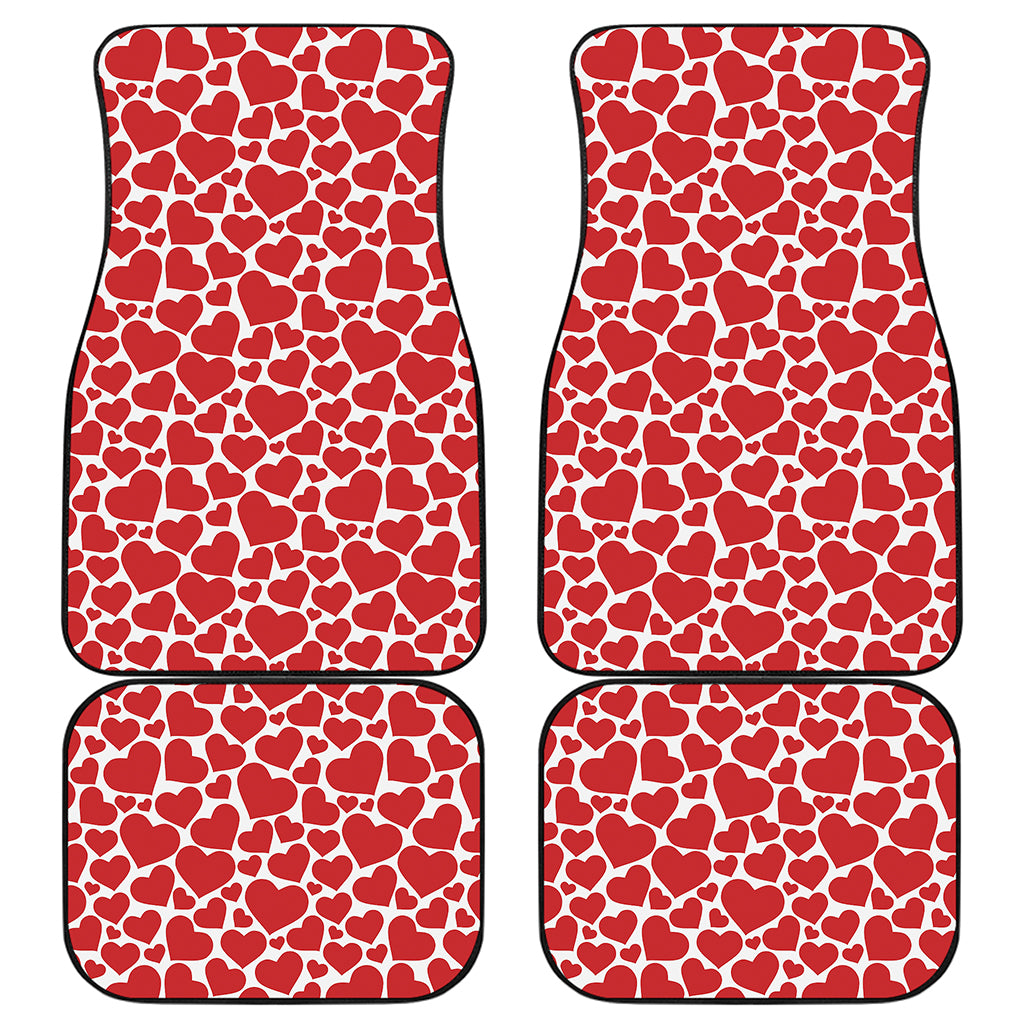 Red And White Heart Pattern Print Front and Back Car Floor Mats