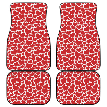 Red And White Heart Pattern Print Front and Back Car Floor Mats