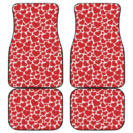 Red And White Heart Pattern Print Front and Back Car Floor Mats
