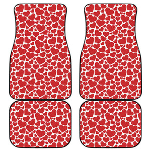 Red And White Heart Pattern Print Front and Back Car Floor Mats