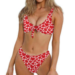 Red And White Heart Pattern Print Front Bow Tie Bikini