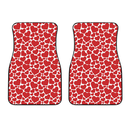 Red And White Heart Pattern Print Front Car Floor Mats