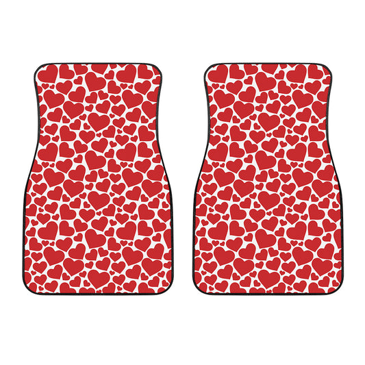 Red And White Heart Pattern Print Front Car Floor Mats