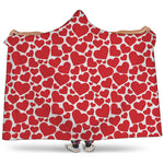 Red And White Heart Pattern Print Hooded Blanket