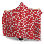Red And White Heart Pattern Print Hooded Blanket
