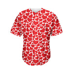 Red And White Heart Pattern Print Men's Baseball Jersey