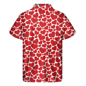 Red And White Heart Pattern Print Men's Short Sleeve Shirt