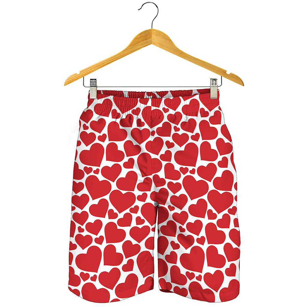 Red And White Heart Pattern Print Men's Shorts