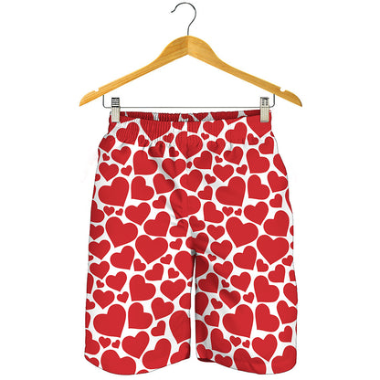 Red And White Heart Pattern Print Men's Shorts