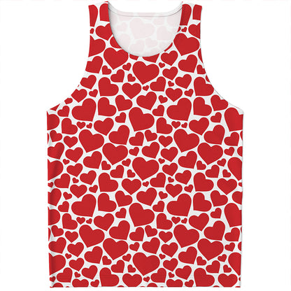 Red And White Heart Pattern Print Men's Tank Top