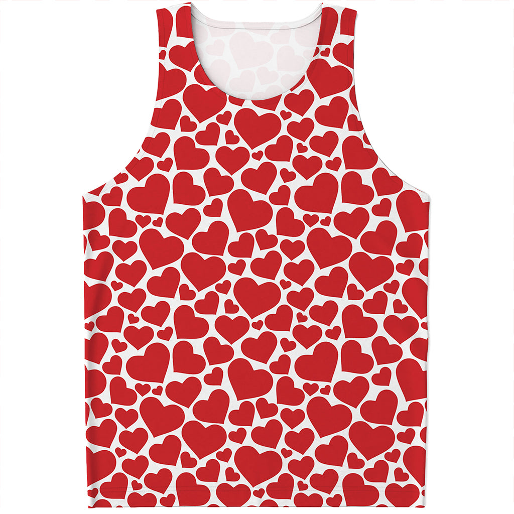 Red And White Heart Pattern Print Men's Tank Top