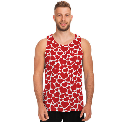 Red And White Heart Pattern Print Men's Tank Top