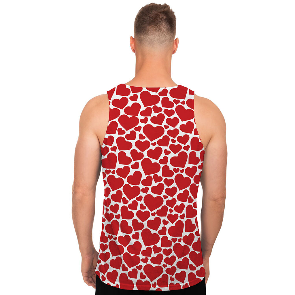Red And White Heart Pattern Print Men's Tank Top