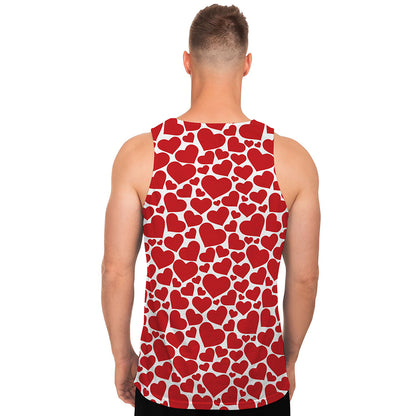 Red And White Heart Pattern Print Men's Tank Top