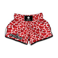 Red And White Heart Pattern Print Muay Thai Boxing Shorts