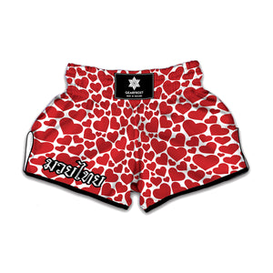 Red And White Heart Pattern Print Muay Thai Boxing Shorts