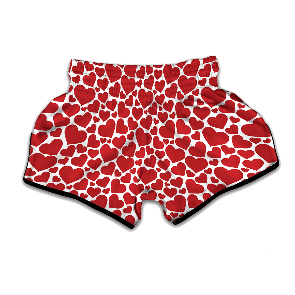 Red And White Heart Pattern Print Muay Thai Boxing Shorts