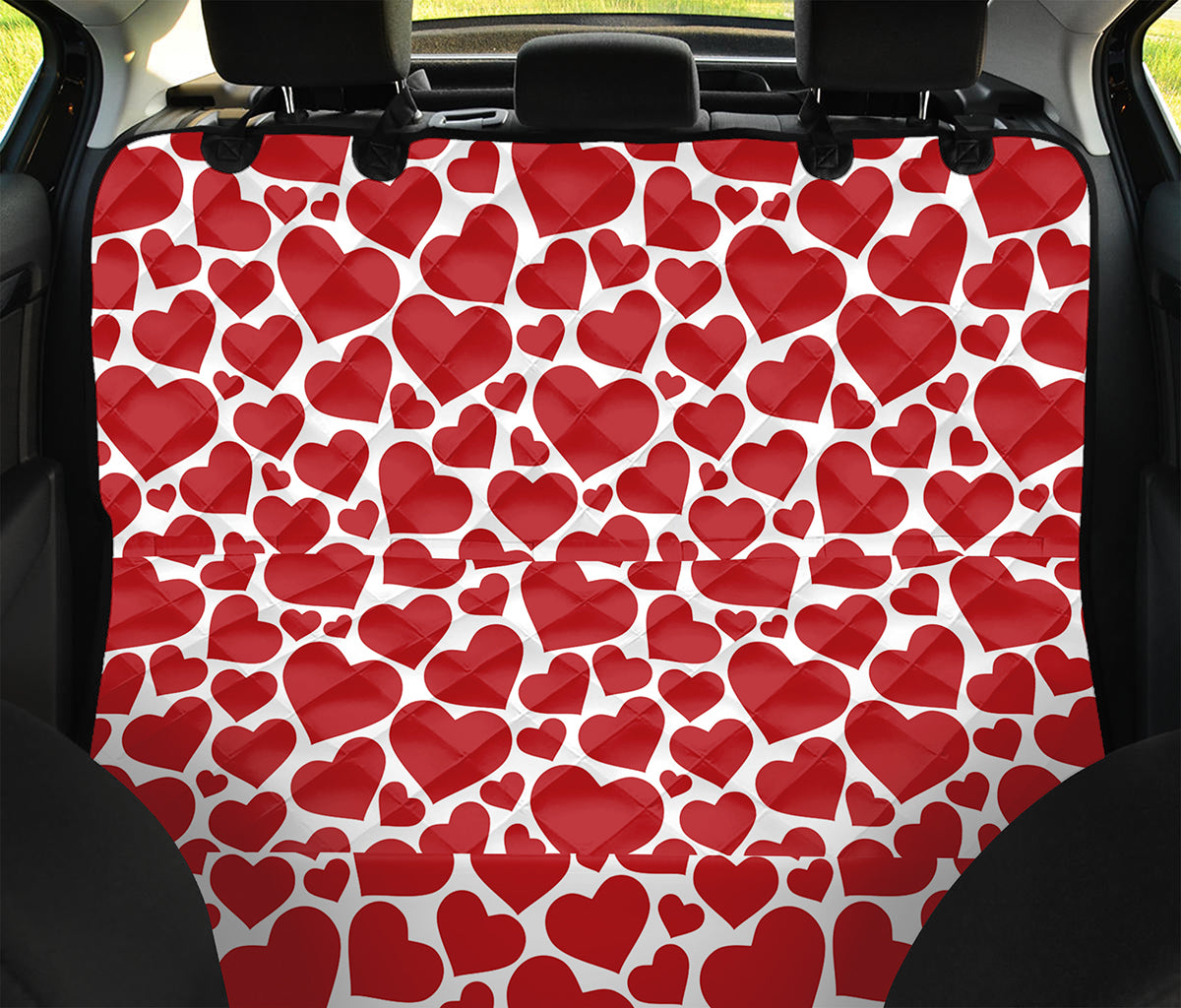 Red And White Heart Pattern Print Pet Car Back Seat Cover