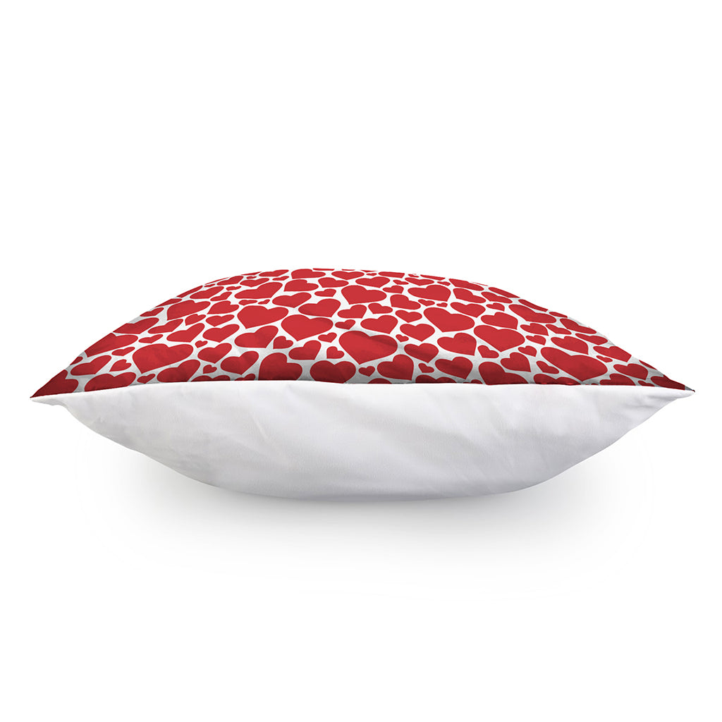 Red And White Heart Pattern Print Pillow Cover