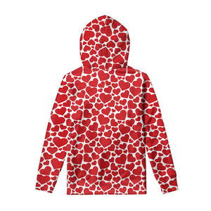 Red And White Heart Pattern Print Pullover Hoodie