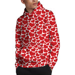 Red And White Heart Pattern Print Pullover Hoodie