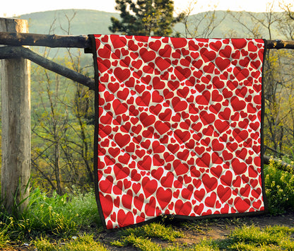 Red And White Heart Pattern Print Quilt