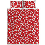 Red And White Heart Pattern Print Quilt Bed Set
